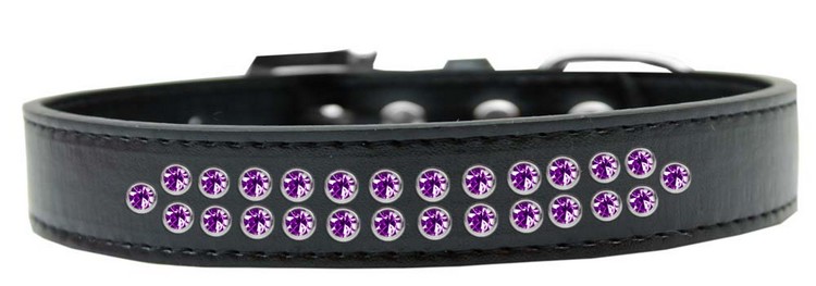 Two Row Purple Crystal Size 14 Black Dog Collar